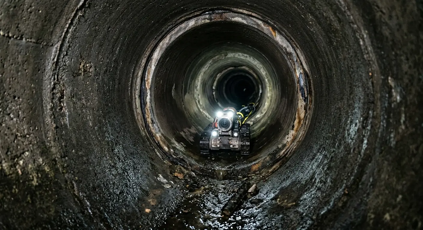 Robotic sewer camera inspecting pipe interior for Sewer Line Repair in Dudley